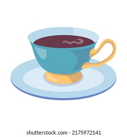 Ceramic mug for drinking tea. Teapot, cup with saucer, mug, bowl, pot, jug isolated on white background. Can be used for home, kitchen, coffee break