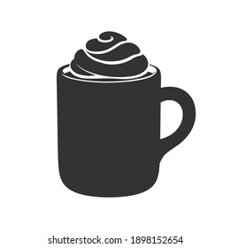 Ceramic mug filled with liquid drink and cream silhouette. Modern minimal flat clip art vector illustration design. Sign or symbol for menu, cafe shops coffee, infographics etc.