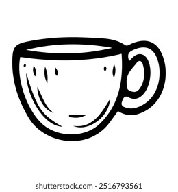 Taza de cerámica dibujado a mano doodle. Taza para bebidas. Café caliente, té. Beba agua. Vajilla para servir alimentos. Utensilios de cocina. Ajuste de la mesa de comedor. Vector boceto línea ilustración de arte.