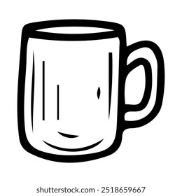 Taza de cerámica dibujado a mano doodle. Taza para bebidas. Café caliente, té. Beba agua. Vajilla para servir alimentos. Utensilios de cocina. Ajuste de la mesa de comedor. Vector boceto línea ilustración de arte.