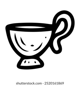 Taza de cerámica dibujado a mano doodle. Taza para bebidas. Café caliente, té. Beba agua. Vajilla para servir alimentos. Utensilios de cocina. Ajuste de la mesa de comedor. Vector boceto línea ilustración de arte.