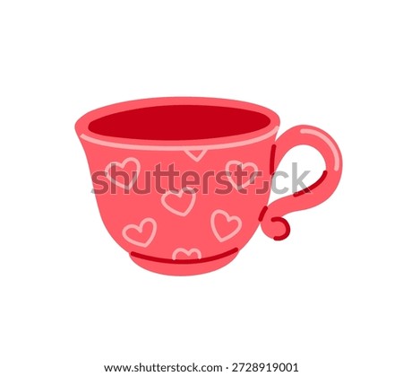 Ceramic mug with hearts pattern. Valentine's Day Mug gift. Concept of romantic breakfast. Hand-drawn vector illustration.
