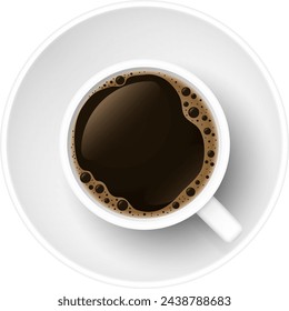 Ceramic mug with hot coffee mockup top view