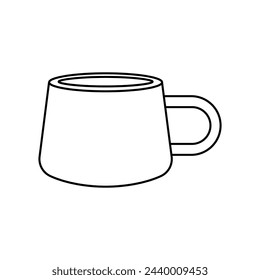 Ceramic mug. Icon, coloring page, black and white illustration.