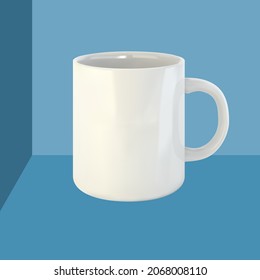 Ceramic mug. Relax with your favorite drink. Mock up, template, blank. Vector illustration. Isolated chromatic background. 3D rendering.
