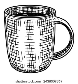 Ceramic mug sketch. Drinkware tea coffee. Kitchen cup utensils. Hand drawn vector line illustration.