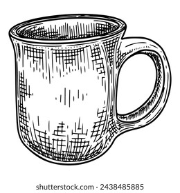 Ceramic mug sketch. Drinkware tea coffee. Kitchen cup utensils. Hand drawn vector line illustration.