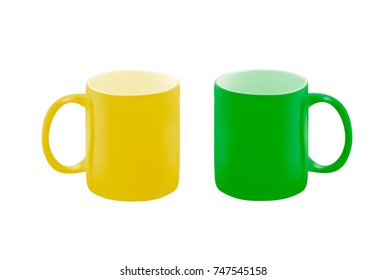 Ceramic mugs in vector on a white background.Mug with handle vector illustration.