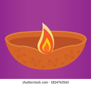 ceramic oil lamp vector with flame