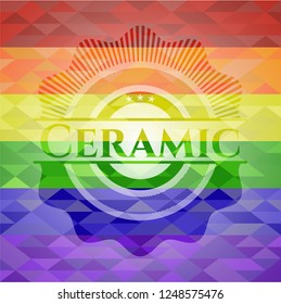 Ceramic on mosaic background with the colors of the LGBT flag