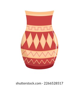 Ceramic oriental red vase. Isolated vector illustration.