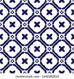 ceramic pattern motif style, Seamless porcelain decor, cute indigo background, blue and white flower backdrop for design floor, wallpaper, tile, texture, fabric, silk, paper, vector illustration