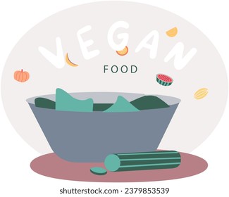 Ceramic or plastic deep bowl with fresh vegetables vector illustration. Healthy food, natural ingredients for vegetarian dish, salad. Cook at home, organic food, vegan product preparation concept