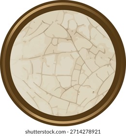 Placa de cerámica con esmalte crepitante anillado por un borde redondo visto desde arriba en la representación de dibujos animados limpios. Símbolo de fragilidad, reparación, imperfección y vajilla vintage. Ilustración vectorial de dibujos animados.