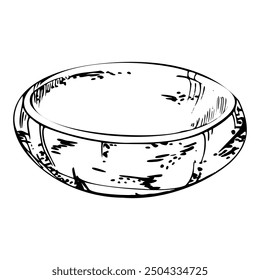 Ceramic plate dish bowl beige, for hobby, handmade, food. Hand drawn in vector pen and ink. Isolated illustration for pottery shop logo, art class, print, website, restaurant or cafe menu, booklet.