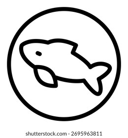 Ceramic plate with fish inside line icon, cooking concept. Vector graphics. Food sign on white background, outline style icon for mobile or web design