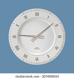 Ceramic plate style kitchen wall clock. Vector illustration. Isolated monochromatic background

