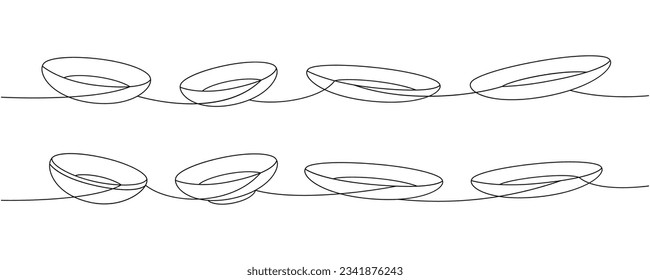 Ceramic plates set one line continuous drawing. Kitchen utensils continuous one line illustration. Vector minimalist linear illustration.