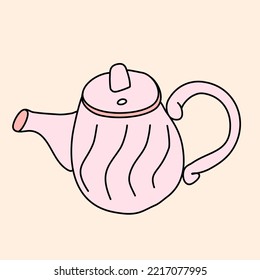 Ceramic or porcelain tea pot, doodle style flat vector