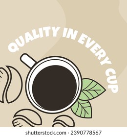 Ceramic pot with handle with hot caffeine drinking, quality in every cup. Strong and tasty coffee beverage. Breakfast or lunch addition. Promotional banner or cafe advertisement, vector in flat style