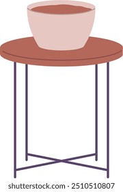 Maceta de cerámica sobre mesa decorativa. Icono del jardín casero aislado en el fondo blanco