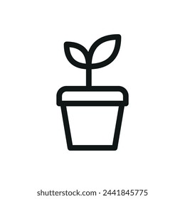 Ceramic pot for plants isolated icon, flower pot vector symbol with editable stroke