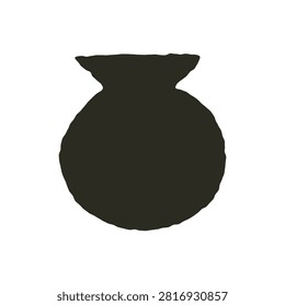 Ceramic pot shape, black ink vessel clip art, hand drawn pottery illustration, minimalist household object graphic