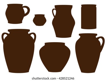 Ceramic pots on isolated background. Vector illustration.