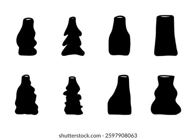 Ceramic pottery silhouette, vases and pots. Doodle decorative jar for flowers. Hand drawn home decor. Glass vases. Ancient shapes in black colors. Contemporary art. Design element for poster, cover