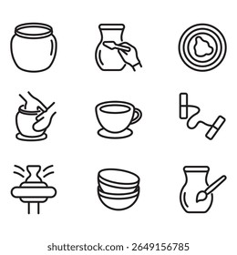 Ceramic production icon set.Thin line style vector.
