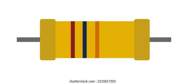 Ceramic resistance resistor with linear markings. Element for radio circuit. Object isolated on white background. Electronics detail. Vector.