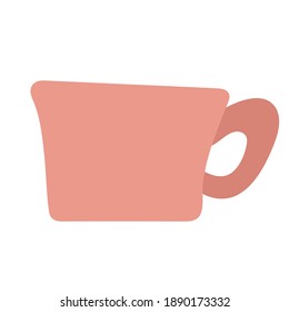 Ceramic rose cup, mug. The isolated object on a white background. Coffee, tea, cocoa drink. Vector illustration. Drawn by hand.