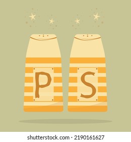 Ceramic salt and pepper shakers bottles isolated. Cozy cartoon style. Flat Vector illustration.