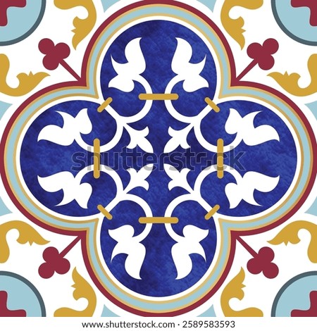 Ceramic seamless tiles pattern, Mexican, Arabic watercolor pattern design, great for floor, tiles, paper, wallpaper, backdrop, cloth, fabric, textile, gold foil design background pattern vector