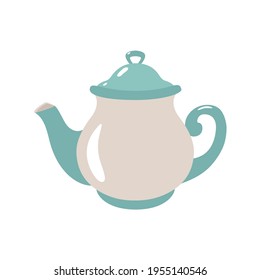 Ceramic shiny teapot. Vector illustration. Pastel sketch.