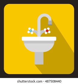 Ceramic sink icon in flat style on a yellow background vector illustration