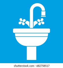 Ceramic sink icon white isolated on blue background vector illustration