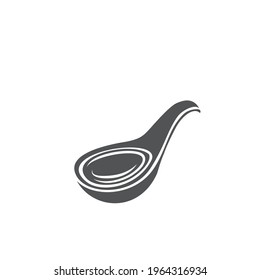 Ceramic spoon or scoop for soup or sauce glyph monochrome icon for design cooking Chinese, Japanese or other oriental cuisine. Vector illustration.