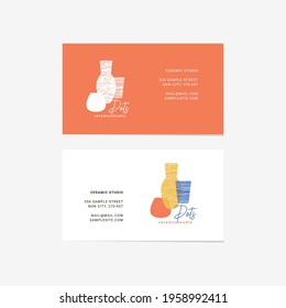 Ceramic studio handmade logo. Business card template. Vector illustration. 