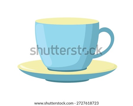 Ceramic tableware, cup and saucer. Flat vector clipart, illustration with isolated background.