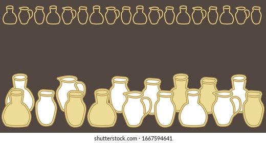 Ceramic tableware, pottery, creative craft. Hand drawn vector illustration. Suitable for signs, posters, announcements invitations. Space for text