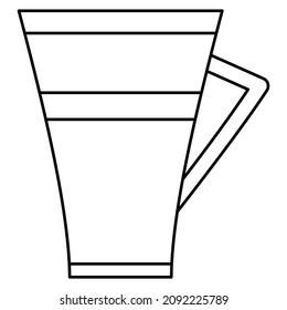 Ceramic tableware with a triangular handle. Clay vase, amphora, urn. Interior decoration. Vector icon, outline, isolated. Editable stroke