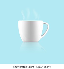 Ceramic tea or coffee cup.white tea or coffee cup isolated on a blue background.Vector illustration of Realistic tea or coffee cup.