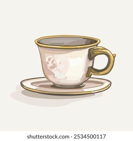 Ilustración clásica de la vajilla de la cerámica de la taza de té de cerámica sobre fondo blanco