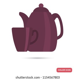 Ceramic teapot and cup color flat icons for web and mobile design
