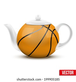 Ceramic teapot in the form of Basketball ball. Sport Vector illustration. Isolated of background.