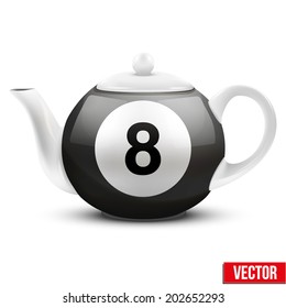Ceramic teapot in the form of billiard ball. Vector illustration. Isolated of white background.