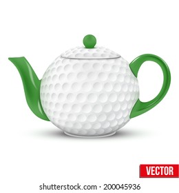 Ceramic teapot in the form of Golf ball. Sports Vector illustration. Isolated of background.