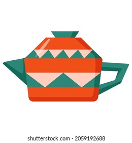 Ceramic teapot geometric ornament.Isolated on white background.Vector flat illustration.