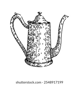 ceramic teapot hand drawn. elegant ornate, unique timeless, charming decorative ceramic teapot vector sketch. isolated black illustration